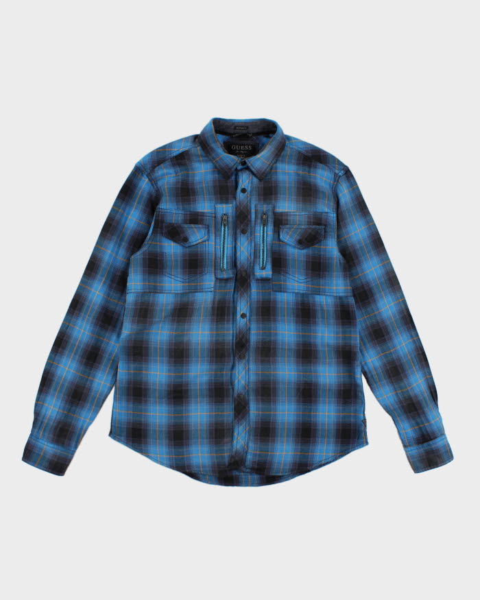 Mens Guess Blue Plaid Button Up Work Shirt - M