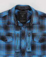 Mens Guess Blue Plaid Button Up Work Shirt - M