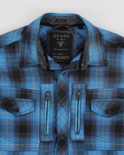 Mens Guess Blue Plaid Button Up Work Shirt - M