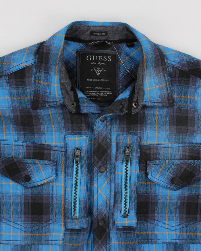 Mens Guess Blue Plaid Button Up Work Shirt - M