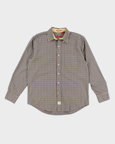 Mens Izod Yellow Brown Blue Gingham Button Up Work Shirt - M