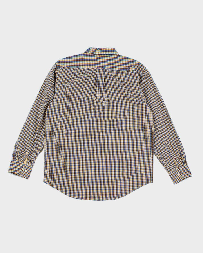 Mens Izod Yellow Brown Blue Gingham Button Up Work Shirt - M