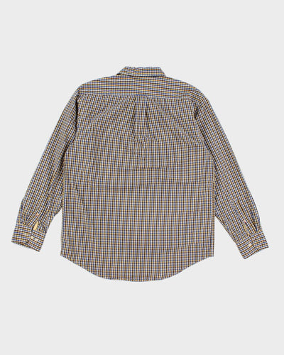 Mens Izod Yellow Brown Blue Gingham Button Up Work Shirt - M