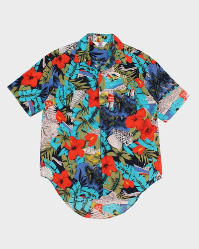 Mens 1980s Tropical Print Button Up Hawaiian Shirt - M