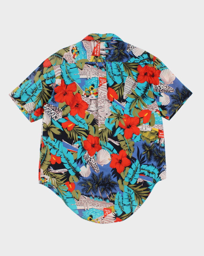 Mens 1980s Tropical Print Button Up Hawaiian Shirt - M