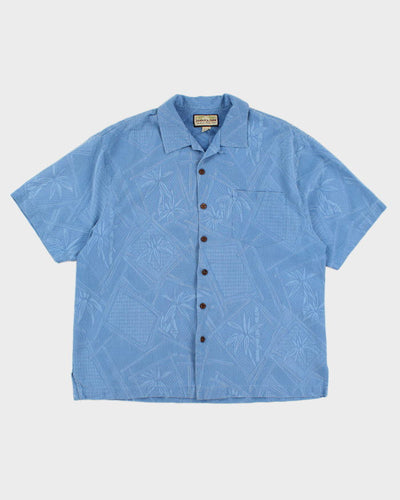 Mens Jamaica Jaxx Azure Blue Embossed Pattern Hawaiian Shirt - XL