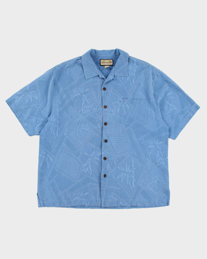 Mens Jamaica Jaxx Azure Blue Embossed Pattern Hawaiian Shirt - XL