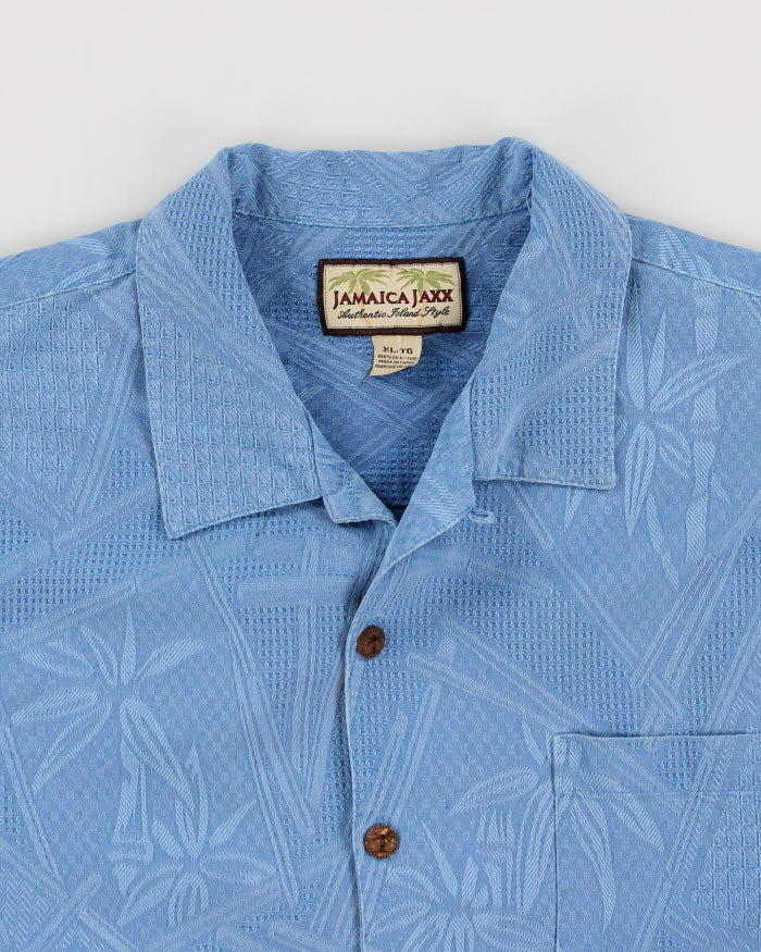Mens Jamaica Jaxx Azure Blue Embossed Pattern Hawaiian Shirt - XL