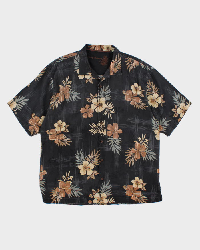 Mens Tommy Bahama Black Hibiscus Pattern Silk Hawaiian Shirt - XL
