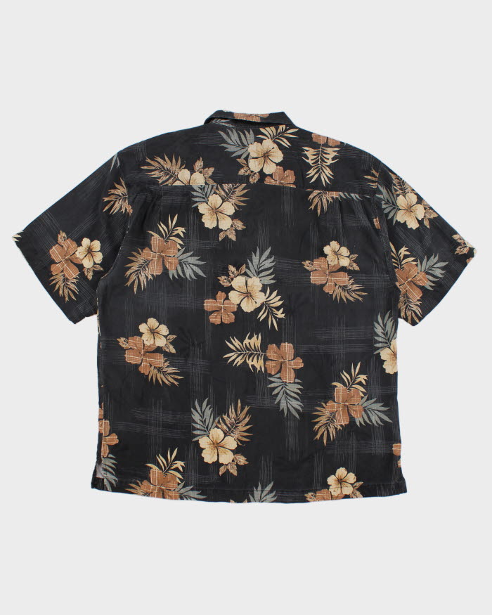 Mens Tommy Bahama Black Hibiscus Pattern Silk Hawaiian Shirt - XL