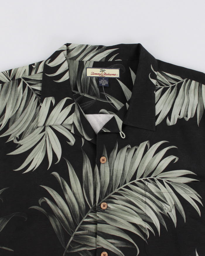 Mens Tommy Bahama Black Frond Pattern Silk Hawaiian Shirt - XL