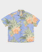 Mens Tommy Bahama Blue and Green Floral Pattern Silk Hawaiian Shirt - L