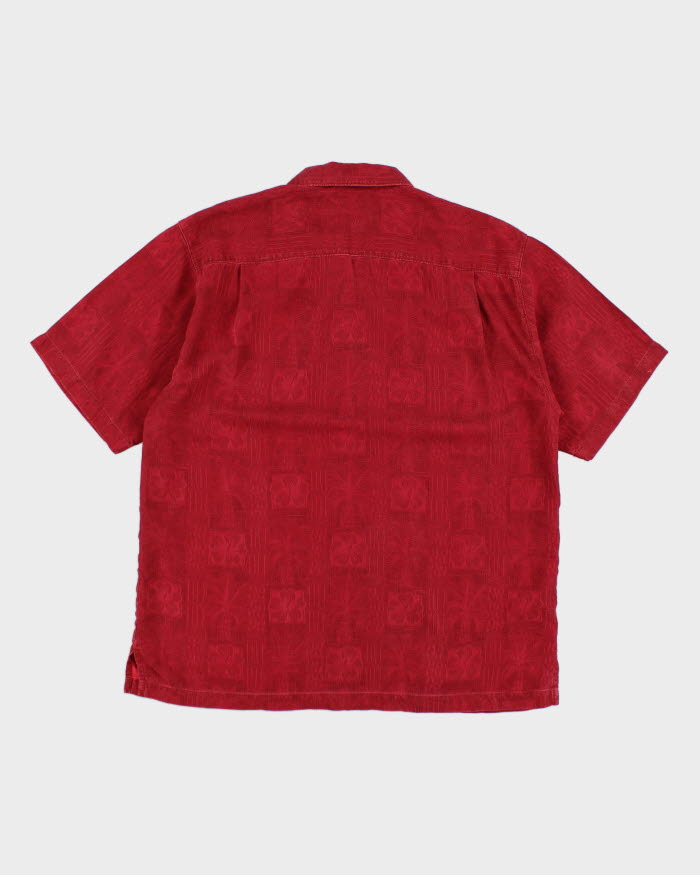 Mens Tommy Bahama Red Embossed Pattern Silk Hawaiian Shirt - L