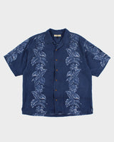00s Tommy Bahama Blue Silk Hawaiian Shirt - L