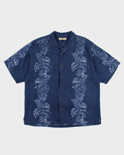 00s Tommy Bahama Blue Silk Hawaiian Shirt - L