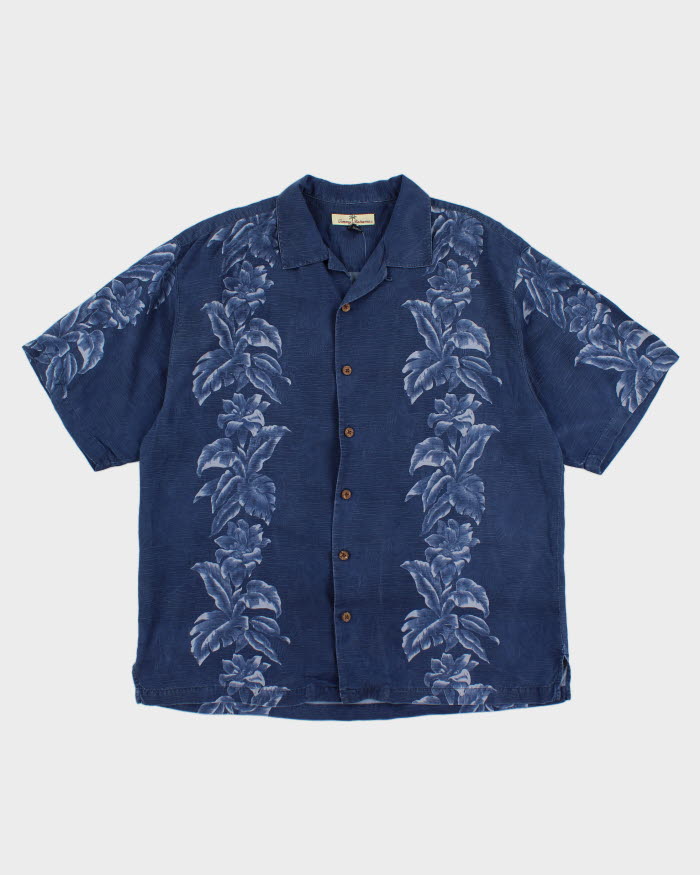 00s Tommy Bahama Blue Silk Hawaiian Shirt - L