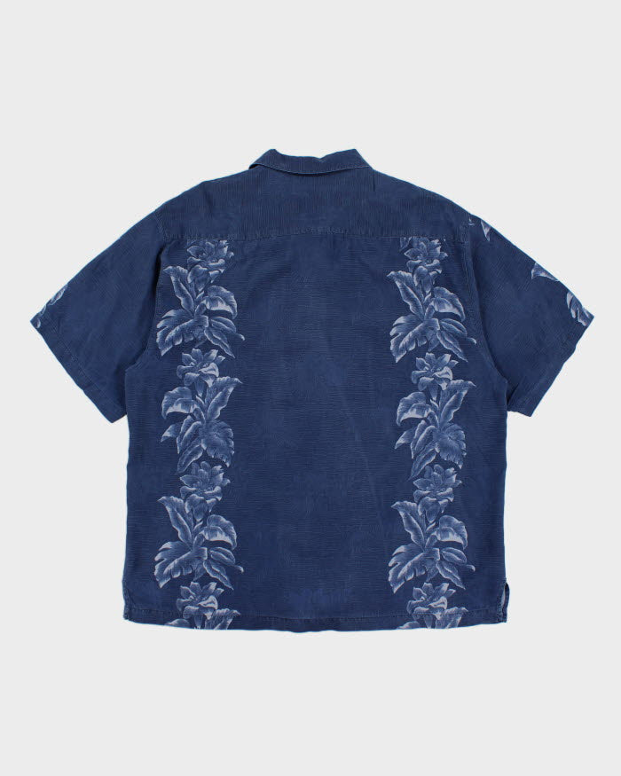 00s Tommy Bahama Blue Silk Hawaiian Shirt - L