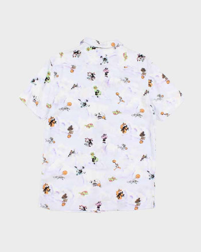 Mens Space Jam Print Button Up Shirt - S