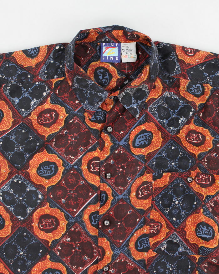 Vintage Fine Line Pattern Silk Shirt - XL