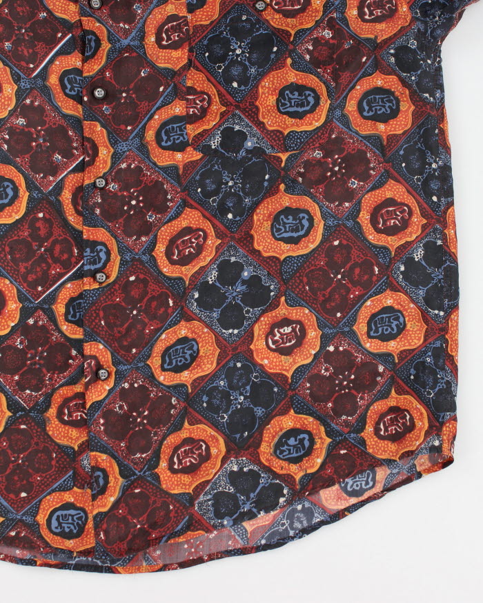 Vintage Fine Line Pattern Silk Shirt - XL