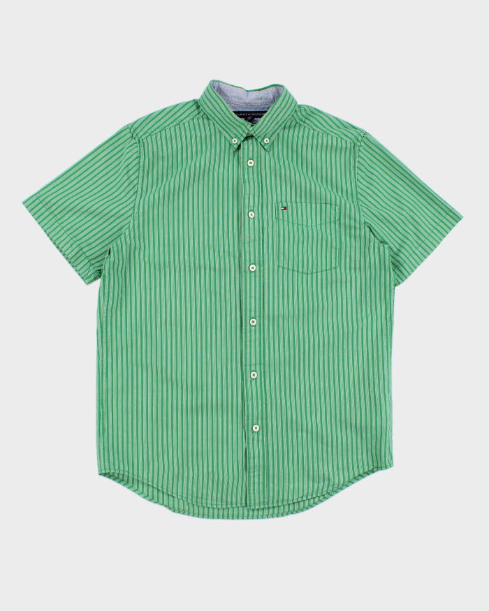 Vintage Tommy Hilfiger Green Striped Button Shirt - S