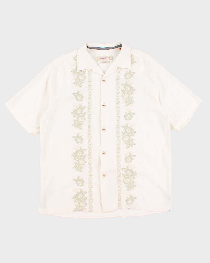 Vintage 90s Tommy Bahama White Embroidered Hawaiian Shirt - L