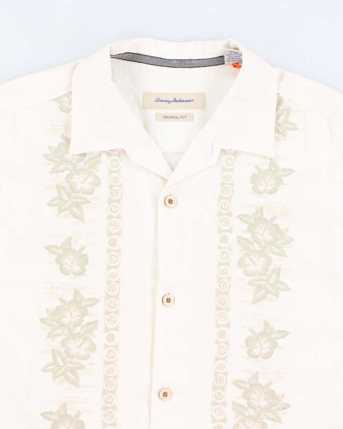 Vintage 90s Tommy Bahama White Embroidered Hawaiian Shirt - L