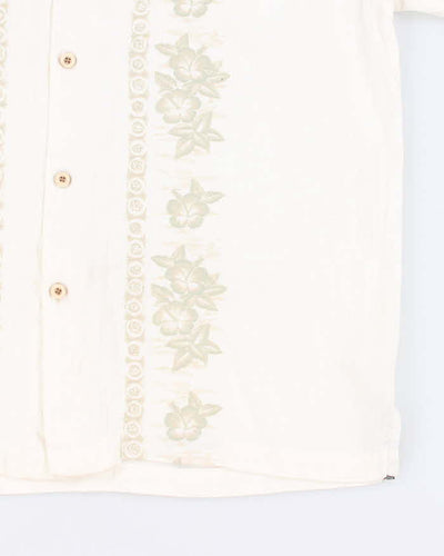 Vintage 90s Tommy Bahama White Embroidered Hawaiian Shirt - L