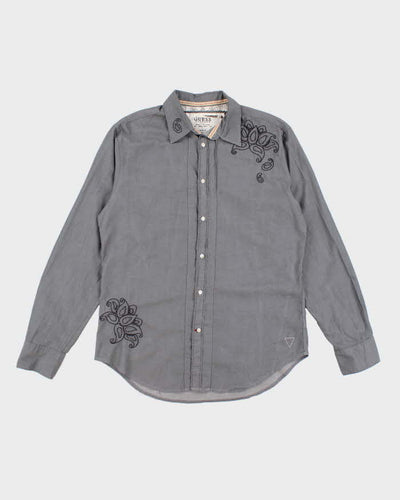 Y2k 00s Guess Embroidered Grey Shirt - L