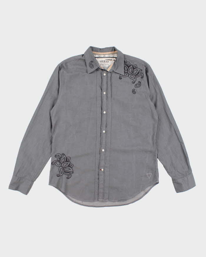 Y2k 00s Guess Embroidered Grey Shirt - L
