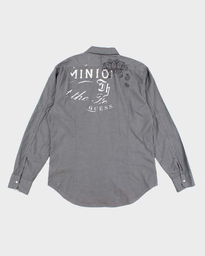 Y2k 00s Guess Embroidered Grey Shirt - L