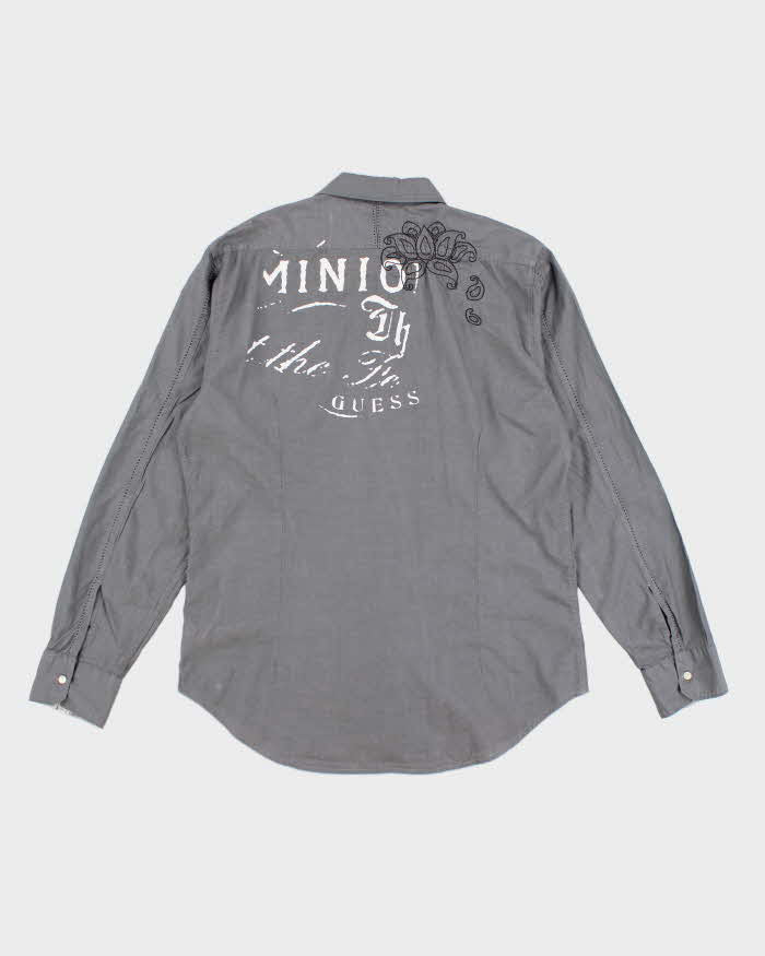 Y2k 00s Guess Embroidered Grey Shirt - L