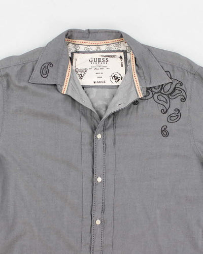 Y2k 00s Guess Embroidered Grey Shirt - L
