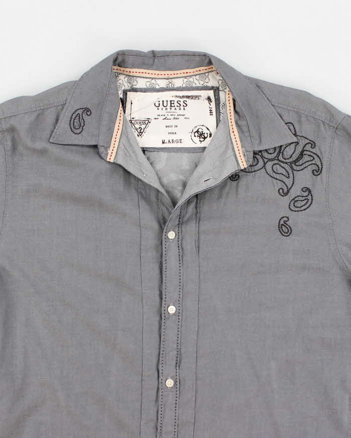 Y2k 00s Guess Embroidered Grey Shirt - L