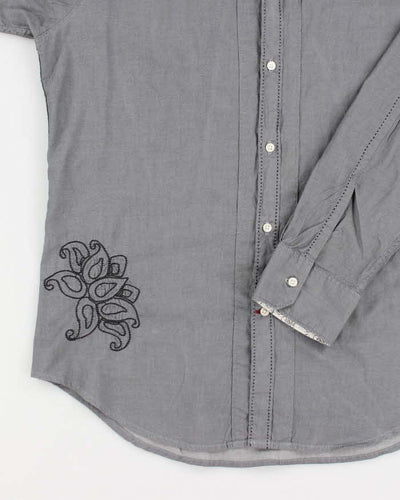 Y2k 00s Guess Embroidered Grey Shirt - L