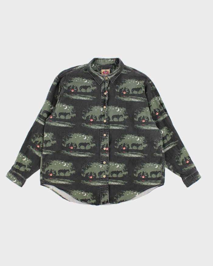 Vintage 90s Barn Fly Cowboy Print Shirt - XL