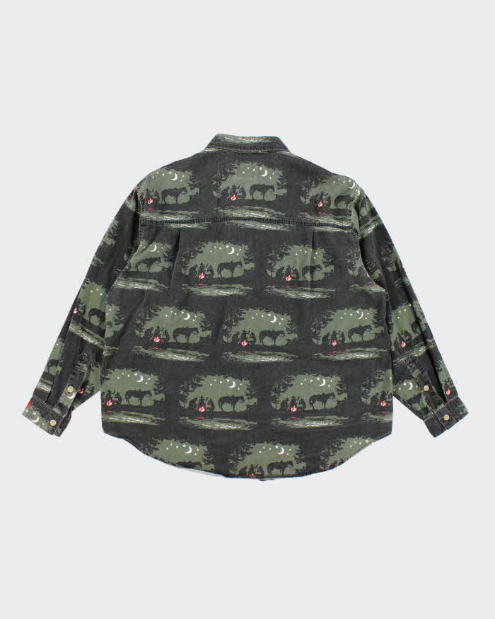 Vintage 90s Barn Fly Cowboy Print Shirt - XL