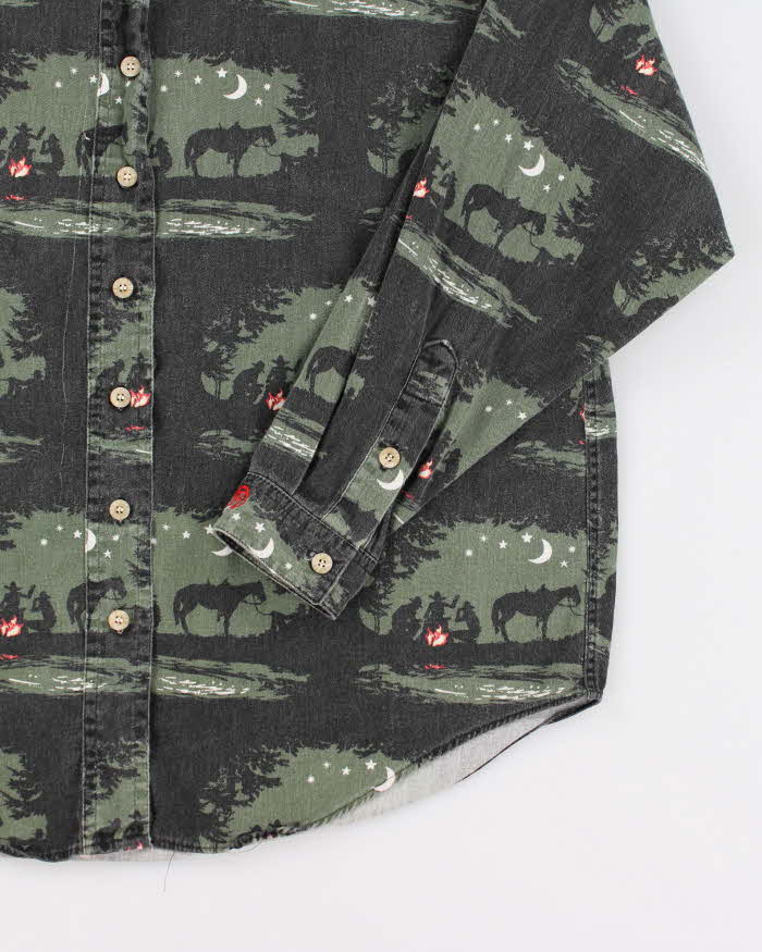 Vintage 90s Barn Fly Cowboy Print Shirt - XL