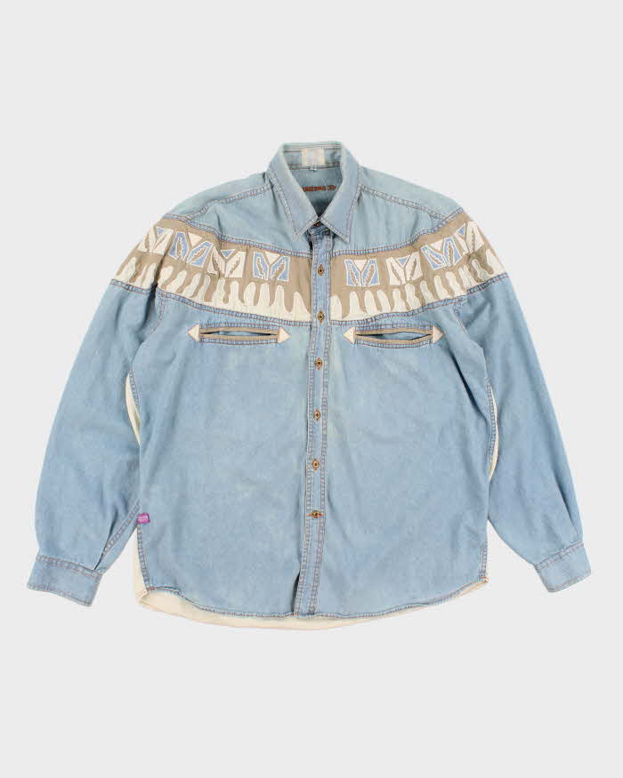 90s Dangerous Denim Western Long Sleeve Shirt - XL