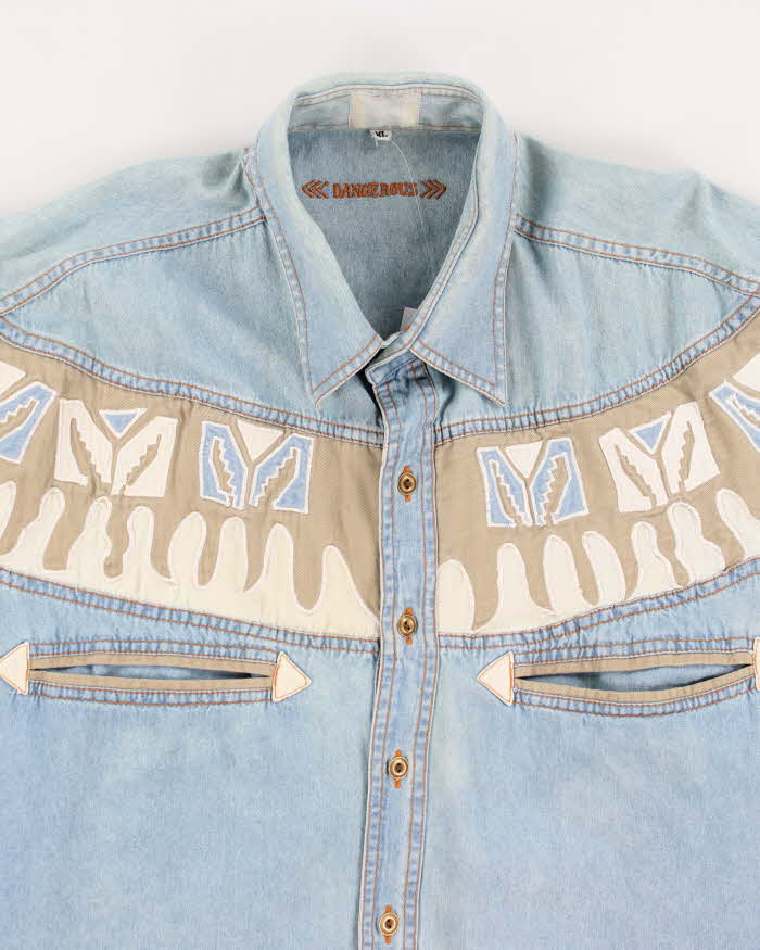 90s Dangerous Denim Western Long Sleeve Shirt - XL