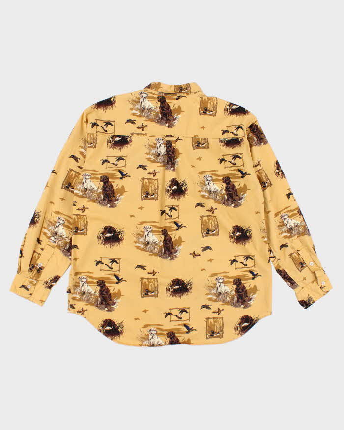 90s Field Tested Yellow Long Sleeve Dig Print Shirt - L