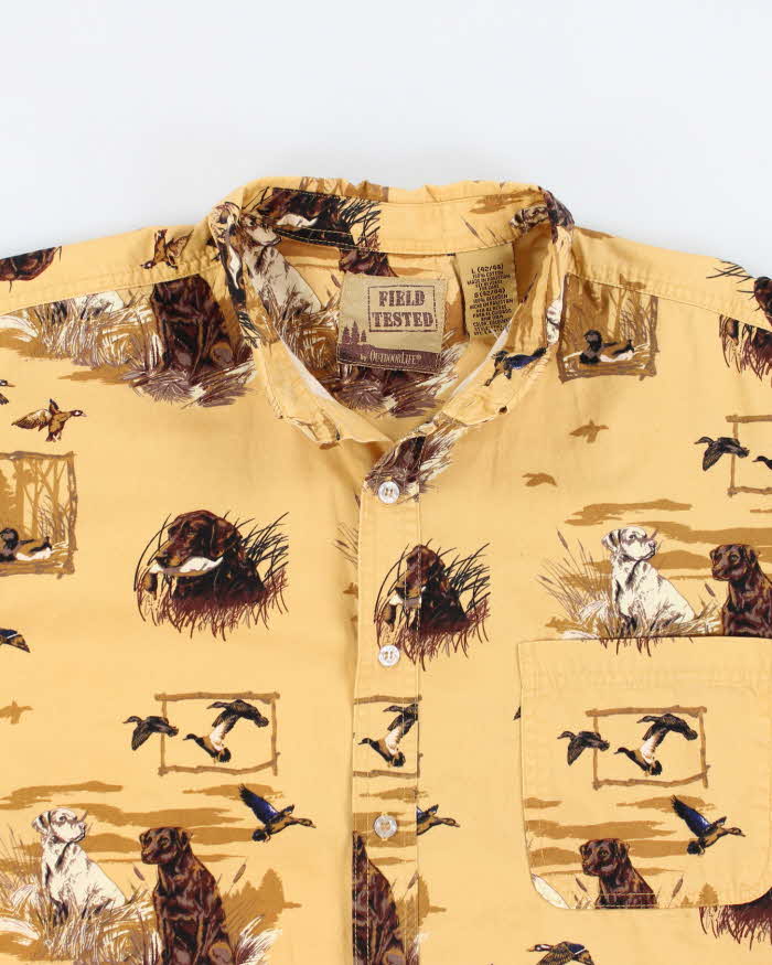 90s Field Tested Yellow Long Sleeve Dig Print Shirt - L