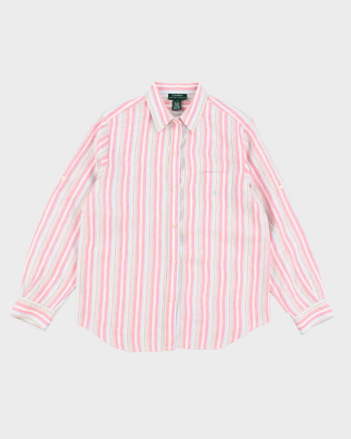 Mens Ralph Lauren Pink Striped Linen Shirt - L