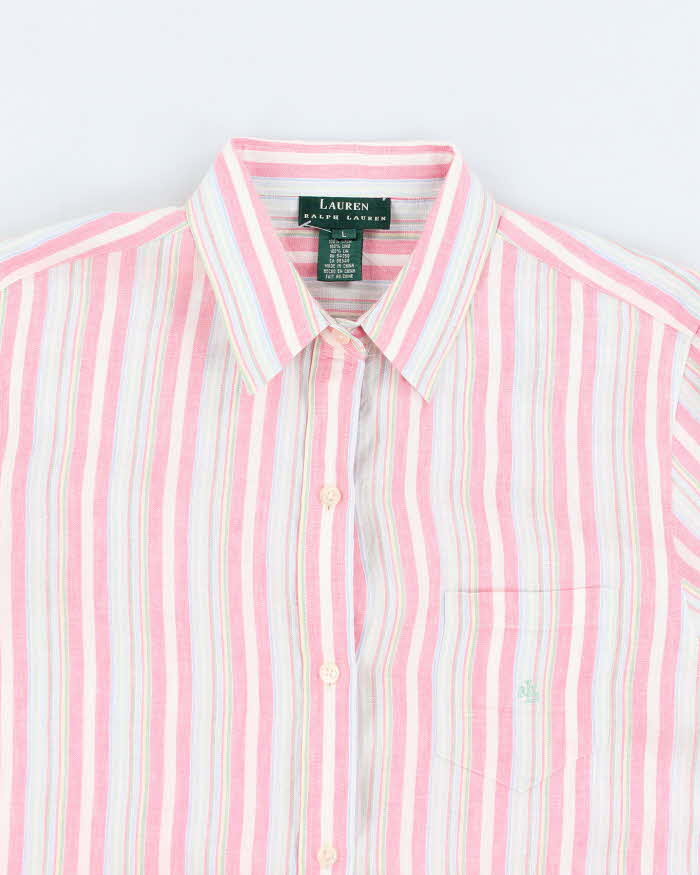 Mens Ralph Lauren Pink Striped Linen Shirt - L