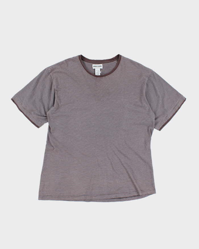Mens 2000s Pierre Cardin Brown Striped Cotton T Shirt - XL