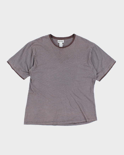 Mens 2000s Pierre Cardin Brown Striped Cotton T Shirt - XL