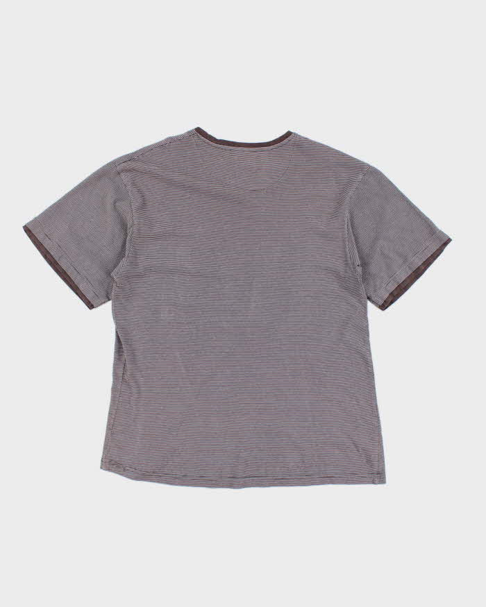 Mens 2000s Pierre Cardin Brown Striped Cotton T Shirt - XL