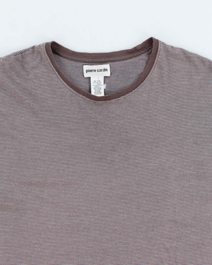 Mens 2000s Pierre Cardin Brown Striped Cotton T Shirt - XL