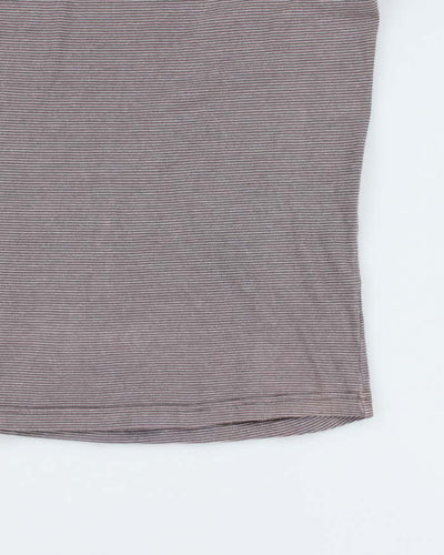 Mens 2000s Pierre Cardin Brown Striped Cotton T Shirt - XL