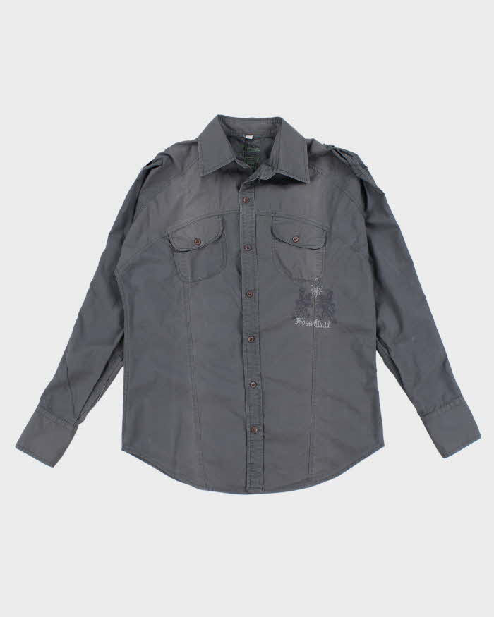 Y2k 00s Outlaw Jeans Embroidered Grey Shirt - L